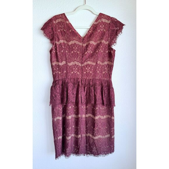 NWT Anthropologie Maeve Elsa Lace Peplum Cap Sleeve Dress in Wine Red Sz Medium - Picture 5 of 12